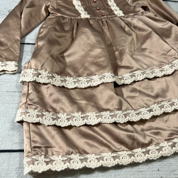 Wendy Bellissimo Tan Cream Satin Lace Tiered Long Sleeve Dress - Picture 2 of 6